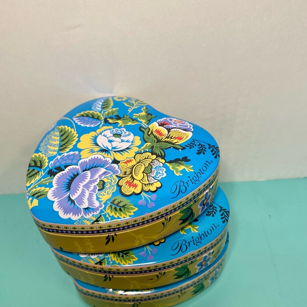 3 Brighton Blue Floral Heart Tin - Decorative Storage